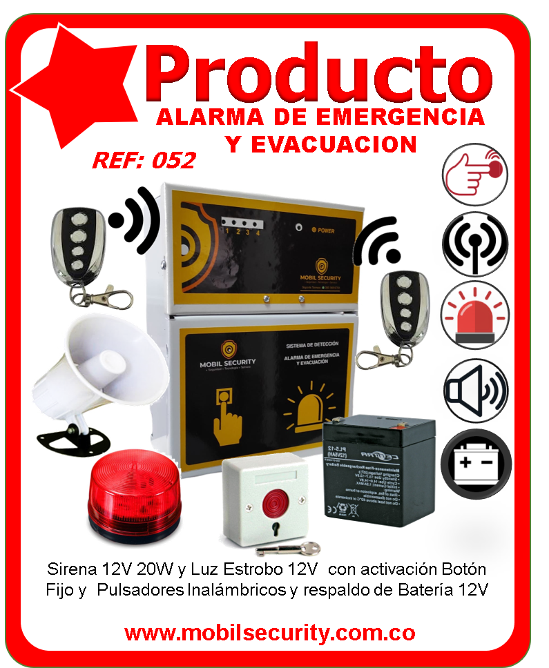 Alarma emergencia con estrobo 12 Botón de Evacuación 2022 - www.mobilsecurity.com.co