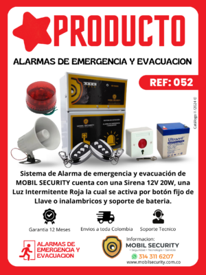 Alarma  de emergencia con estrobo 12 Voltios, Botón de Evacuación 2022