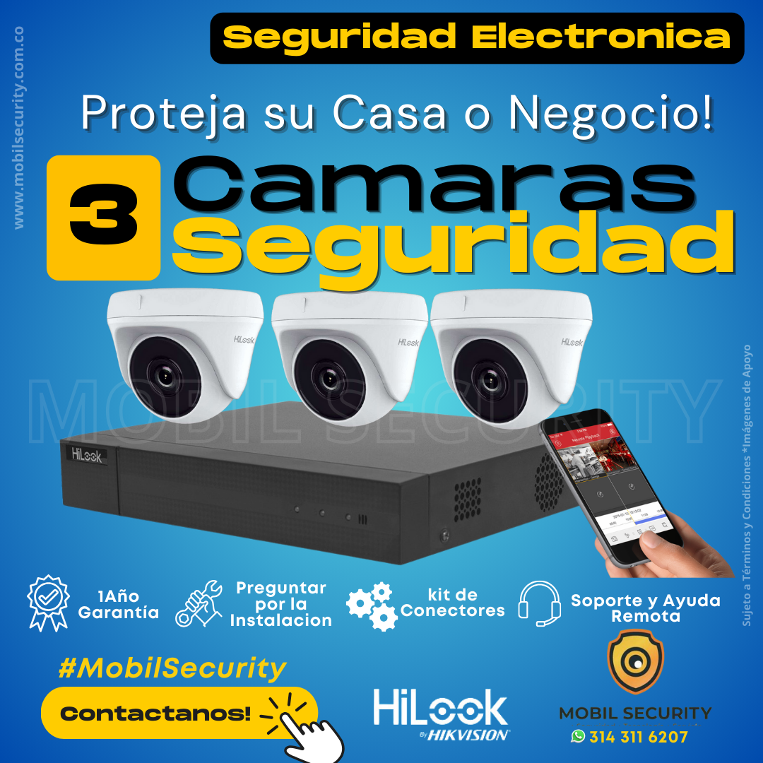 Cámaras de Seguridad Hiklook, Kit de 3 Cámaras con DVR 4 Canales #MobilSecurity
