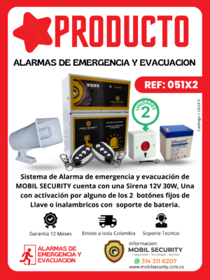 Señal de  evacuación para trabajadores SST con 2 pulsadores Fijos de llave